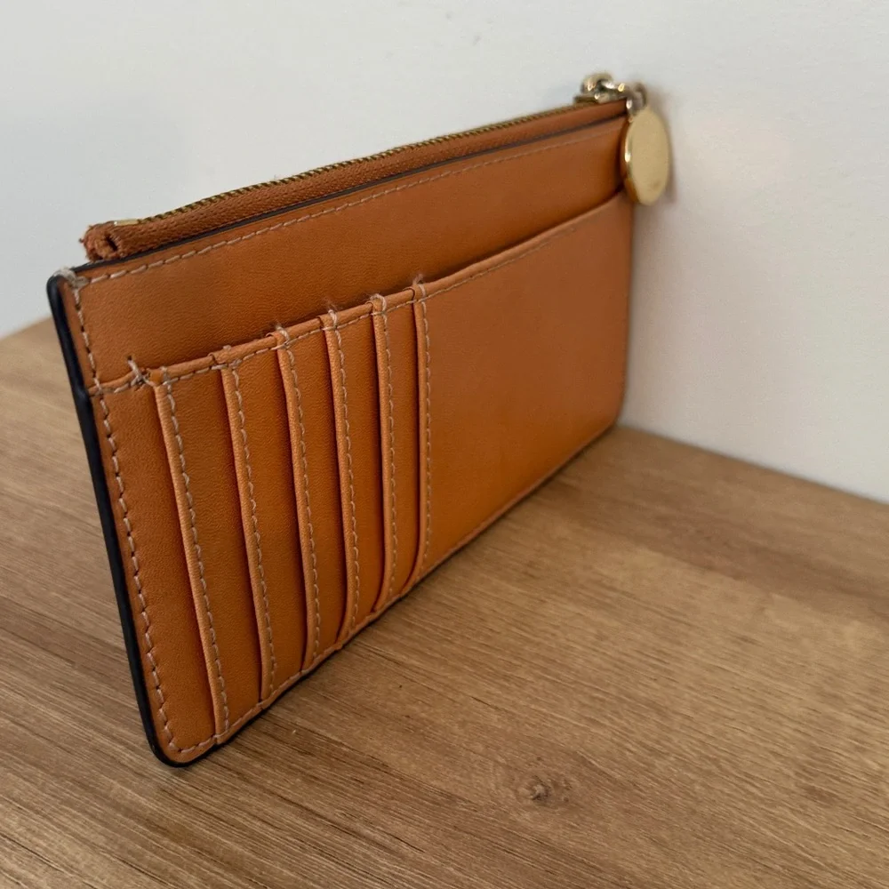 G.I.L.I. Slim Leather Card Wallet in Tan with Gold Hardware